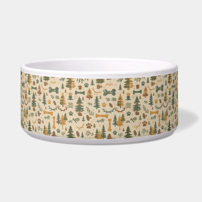 Rustic Lodge Pet Bowl – Woodland Paw Prints Napf (Vorderseite)