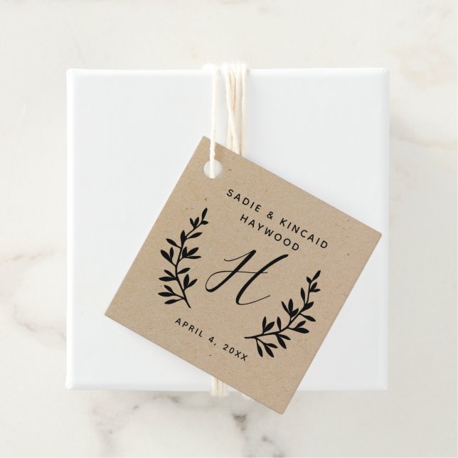 Rustic Lorrel Kraft Hochzeit Monogramm danke Geschenkanhänger (Beispiel)