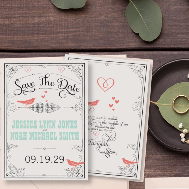 Rustic Love Bird Hört Mint Coral Save the Date (Von Creator hochgeladen)