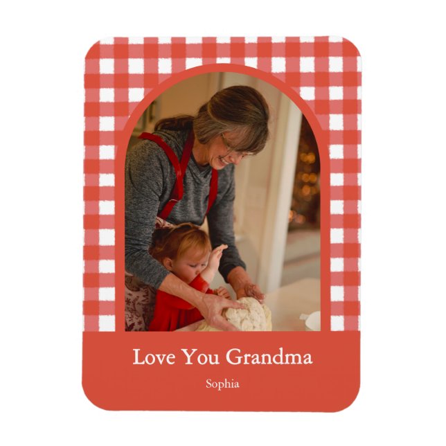 Rustic Love You Oma Gingham Foto Magnet (Vertikal)