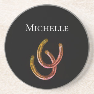 Rustic Lucky Horseshos Monogram Getränkeuntersetzer