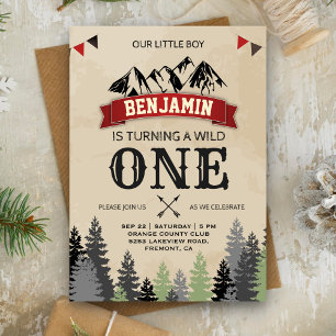 Rustic Lumberjack Boys Wild One 1. Geburtstagsfeie Einladung