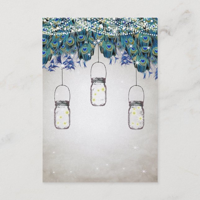 Rustic Luxe Mason Jar Navy Türkise Peacock Begleitkarte (Rückseite)