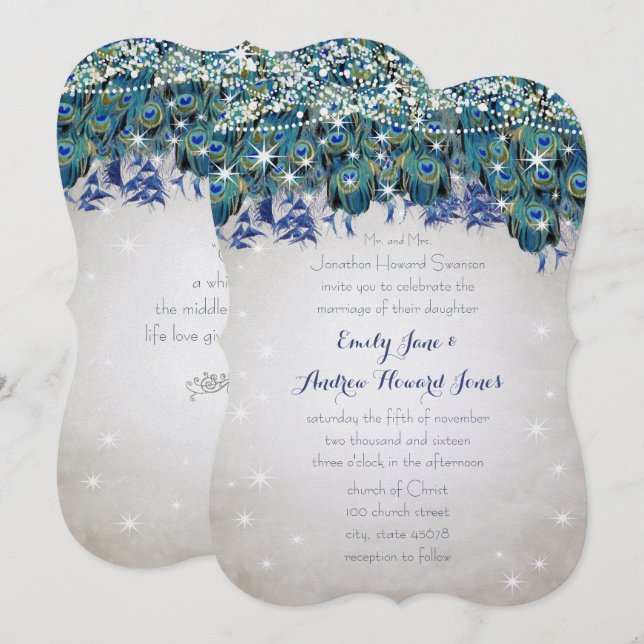 Rustic Luxe Mason Jar Navy Türkise Peacock Einladung (Vorne/Hinten)