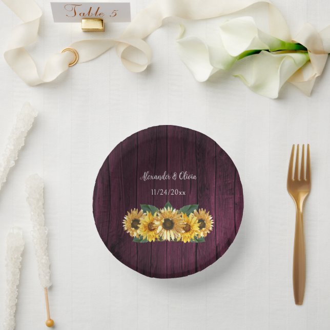 Rustic Magenta Sonnenblumen Hochzeitspapier Bowls Pappteller (Hochzeit)