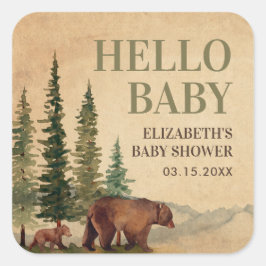 Rustic Mama & Baby Bear Baby Shower Quadratischer Aufkleber