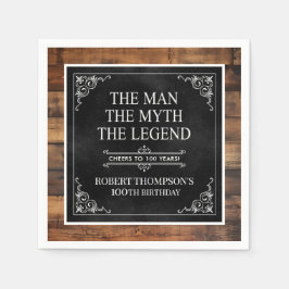 Rustic Man Myth Legend 100th Birthday Black Serviette