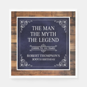Rustic Man Myth Legend 100th Birthday Blue Serviette