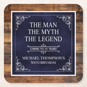 Rustic Man Myth Legend 50. Geburtstag Navy Blue Rechteckiger Pappuntersetzer