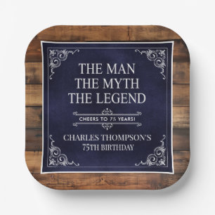 Rustic Man Myth Legend 75. Geburtstag Navy Blue Pappteller