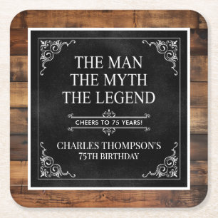 Rustic Man Myth Legend 75. Geburtstag Schwarz Rechteckiger Pappuntersetzer