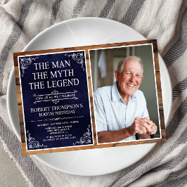 Rustic Man Myth Legend Blue 100th Birthday Foto Einladung