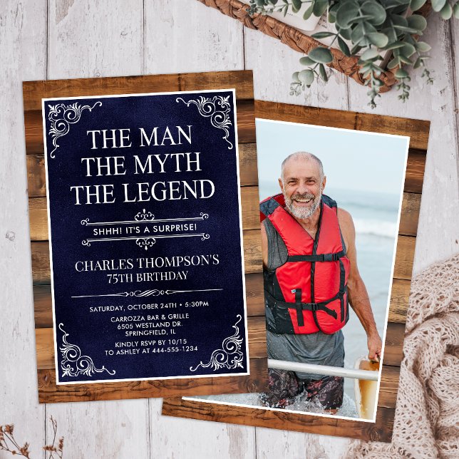Rustic Man Myth Legend Überraschung Foto 75 Geburt Einladung (Von Creator hochgeladen)