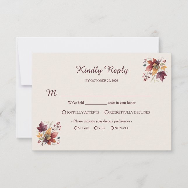 Rustic Maple Leaf Fall Wedding RSVP Card Karte (Vorderseite)