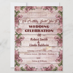 Rustic Maroon Floral Woody Einladung zur Hochzeit