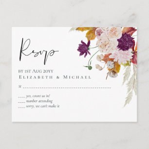 Rustic Maroon Ginger Blush Wedding RSVP Postkarte