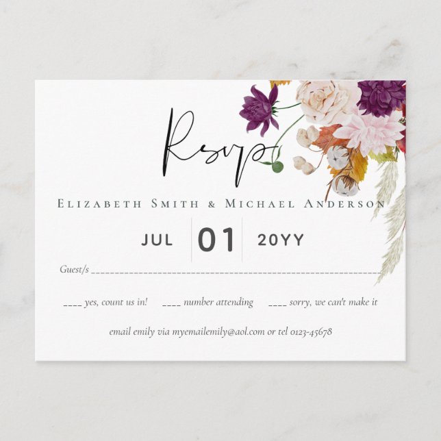 Rustic Maroon Ginger Blush Wedding RSVP Postkarte (Vorderseite)