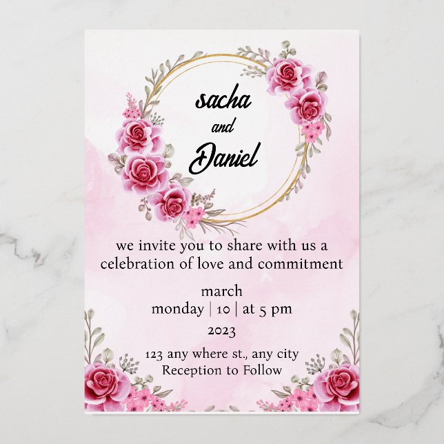 Rustic Maroon Winter Wedding Floral Folieneinladung (Vorderseite)