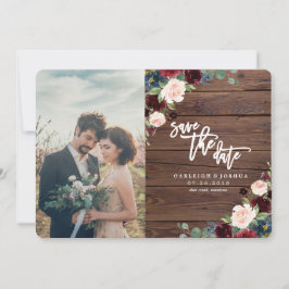 Rustic Marsala Burgundy Floral Save the Date