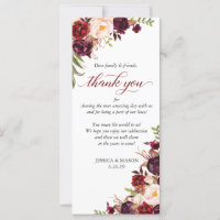 Rustic Marsala Burgundy Wedding Dankeschön Karte
