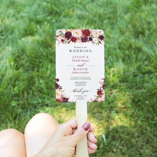 Rustic Marsala Burgundy Wedding Program Fan Fächer (Von Creator hochgeladen)