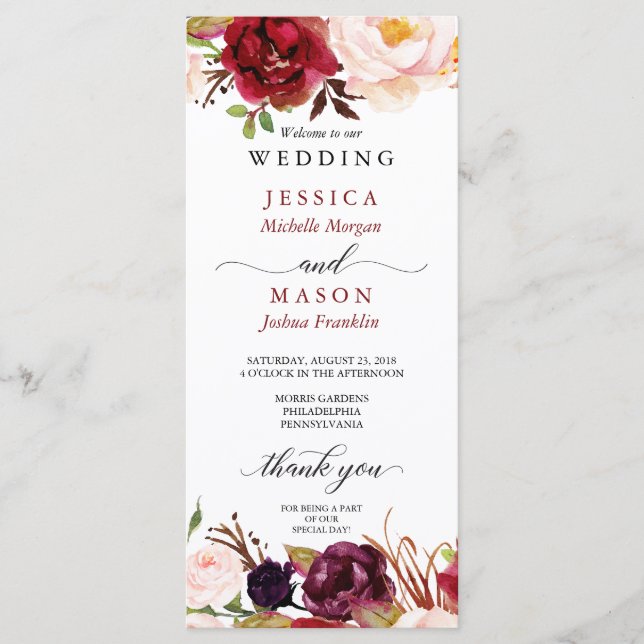 Rustic Marsala Burgundy Wedding Program Programm (Vorderseite)