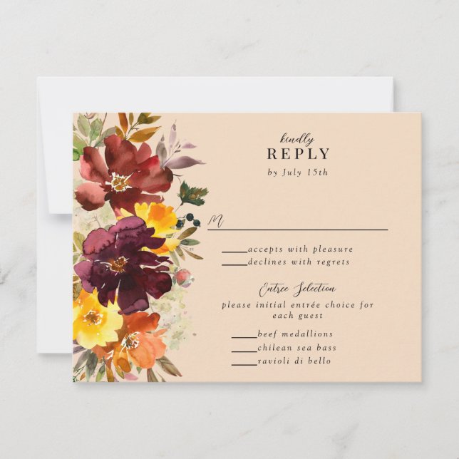 Rustic Marsala Burnt Orange Fall Wreath RSVP Karte (Vorderseite)