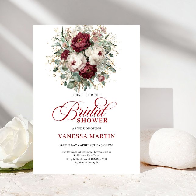 Rustic Marsala Floral Bridal Shower Invitation Einladung (Rustic Marsala Floral Bridal Shower Invitation)