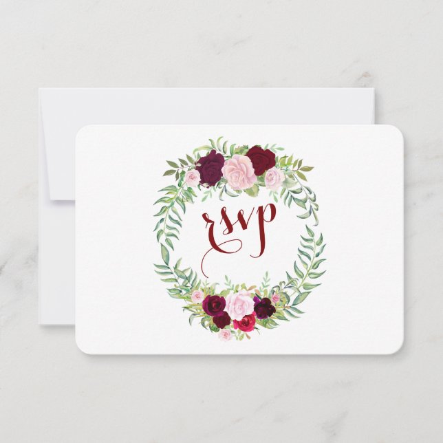 Rustic Marsala Floral Burgundy Wedding RSVP Karte (Vorderseite)