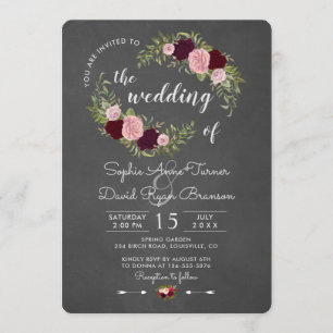 Rustic Marsala Floral Chalkboard Wedding Einladung