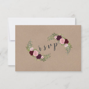 Rustic Marsala Floral Craft Papier Hochzeit RSVP Karte