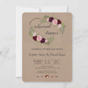 Rustic Marsala Floral Craft Papier Probe Abendesse Einladung
