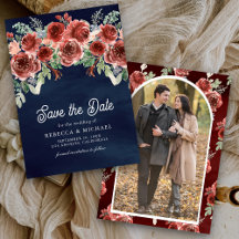 Rustic Marsala Floral Foto Navy Blue Wedding