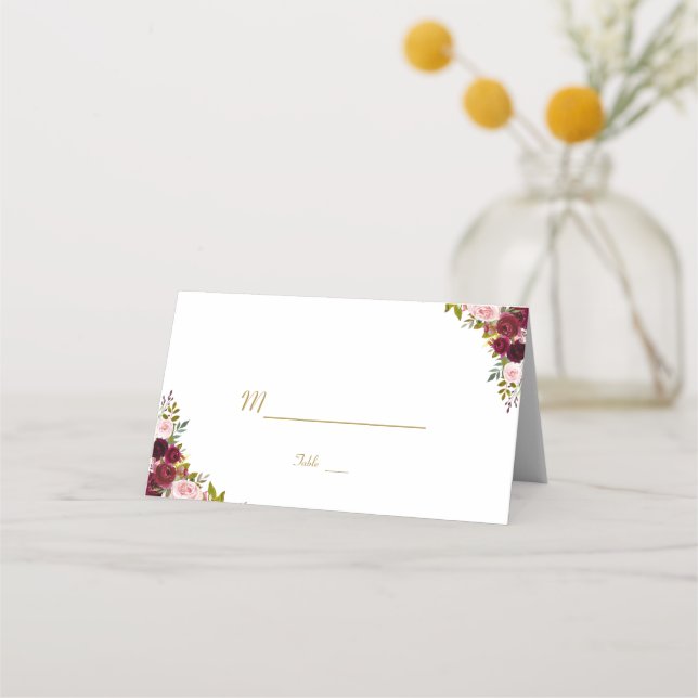 Rustic Marsala Floral Navy Blue Tischnummer Platzkarte (Rückseite)