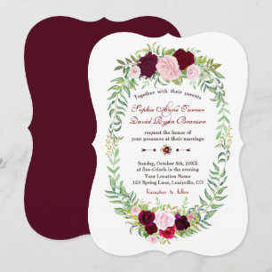 Rustic Marsala Floral Wreath Burgundy Wedding Einladung