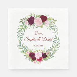 Rustic Marsala Floral Wreath Burgundy Wedding RSVP Serviette