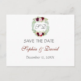 Rustic Marsala Floral Wreath SAVE THE DATE Ankündigungspostkarte