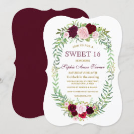 Rustic Marsala Floral Wreath Sweet 16 Einladung