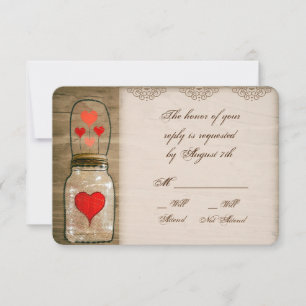 Rustic Mason Jar and Hearts Wedding R.S.V.P Card RSVP Karte