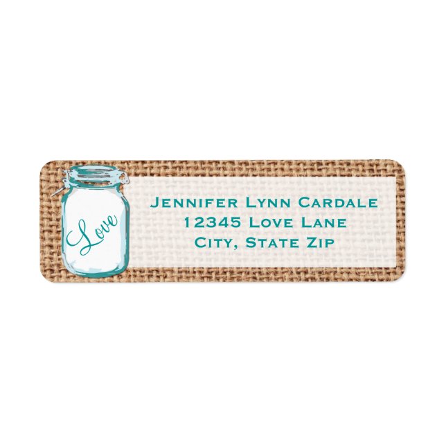 Rustic Mason Jar Aquamarin Burlap Wedding Address  (Vorne)