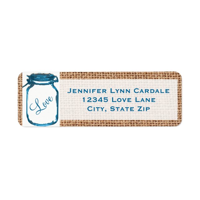 Rustic Mason Jar Aquamarin Burlap Wedding Address  (Vorne)
