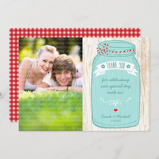 Rustic Mason Jar auf Illustrierte Hochzeit der Bar Einladung (Vorne/Hinten)