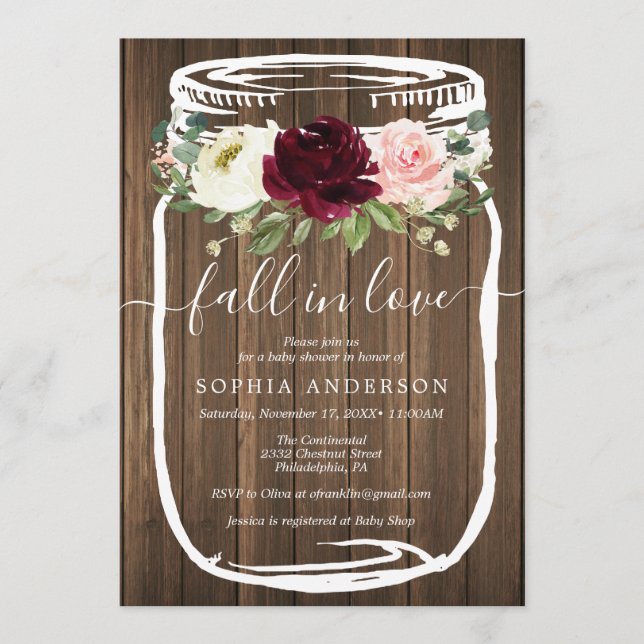 Rustic Mason Jar Baby Dusche Einladung (Vorderseite)