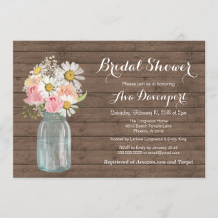Rustic Mason Jar & Blume Baby oder Brautparty Einladung
