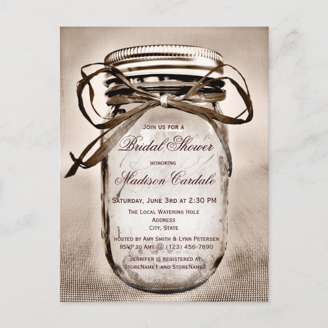 Rustic Mason Jar Bridal Dusche Einladung POSTCARD (Vorderseite)
