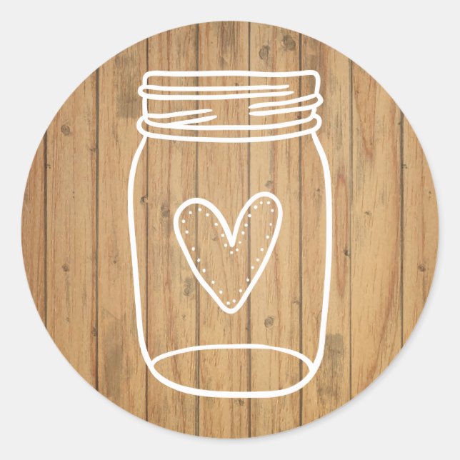Rustic Mason Jar Brown Wood - Wedding Party Runder Aufkleber (Vorderseite)