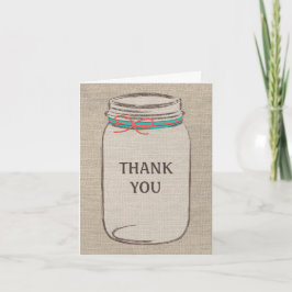 Rustic Mason Jar & Burlap Coral Aquamarin Vielen D Dankeskarte