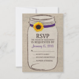 Rustic Mason Jar & Burlap- und Sunflower-RSVP-Kart RSVP Karte