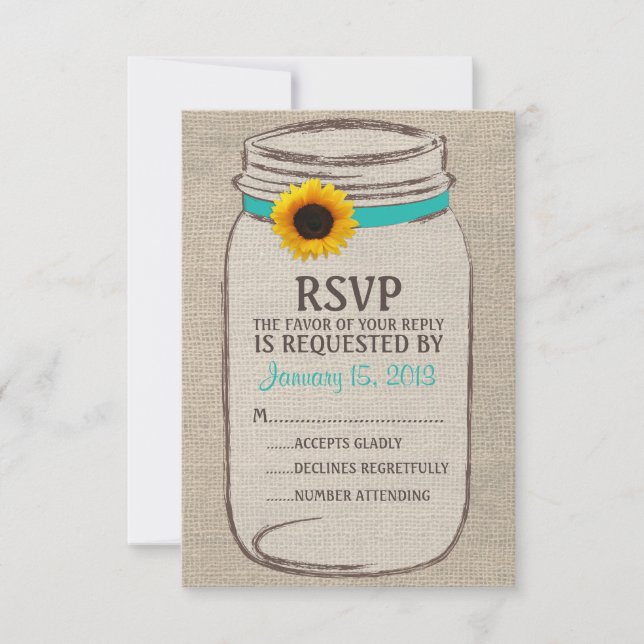 Rustic Mason Jar & Burlap- und Sunflower-RSVP-Kart RSVP Karte (Vorderseite)