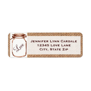 Rustic Mason Jar Burlap Wedding Address Labels